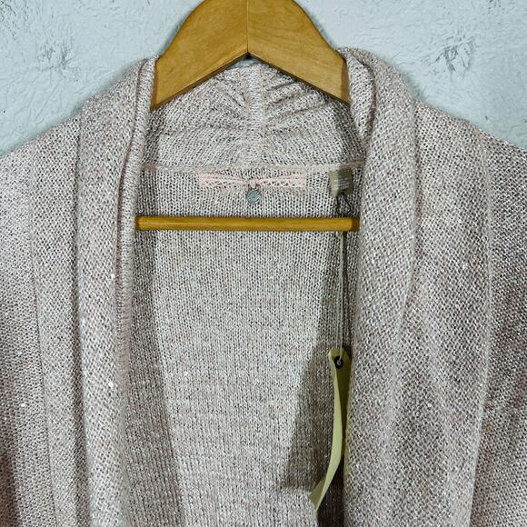NEW! Knitted & Knotted Metallic Thread Cardigan Open Front Pink - S - Picture 4 of 8